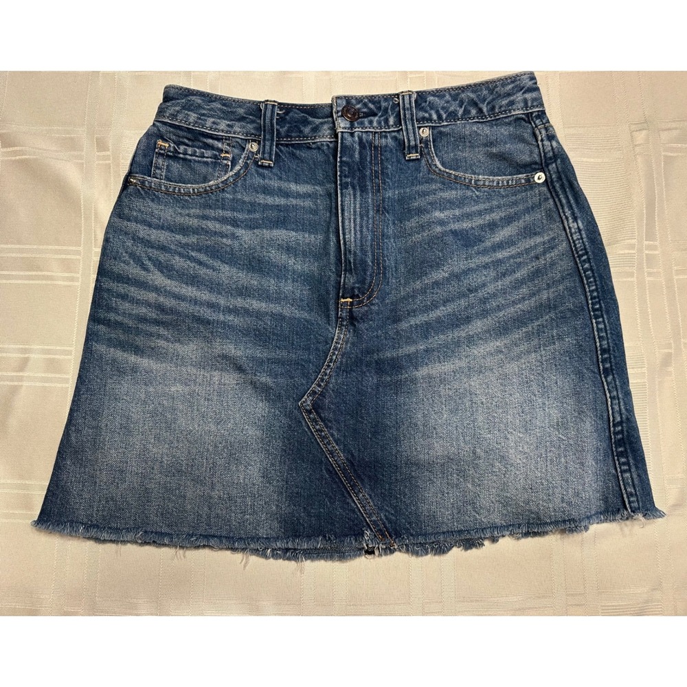 Abercrombie & Fitch Skirt Womens 26 Blue Denim Mini Raw Hem 5-Pocket Casual
